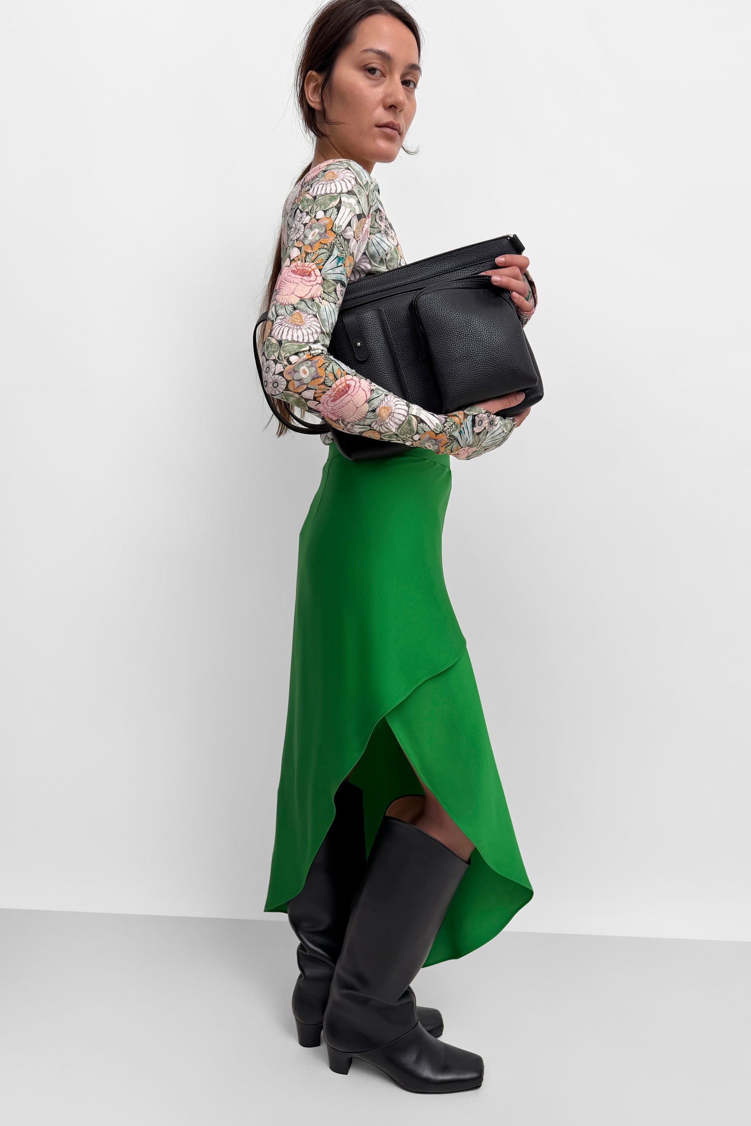 The Haza asymmetric wrap pencil skirt