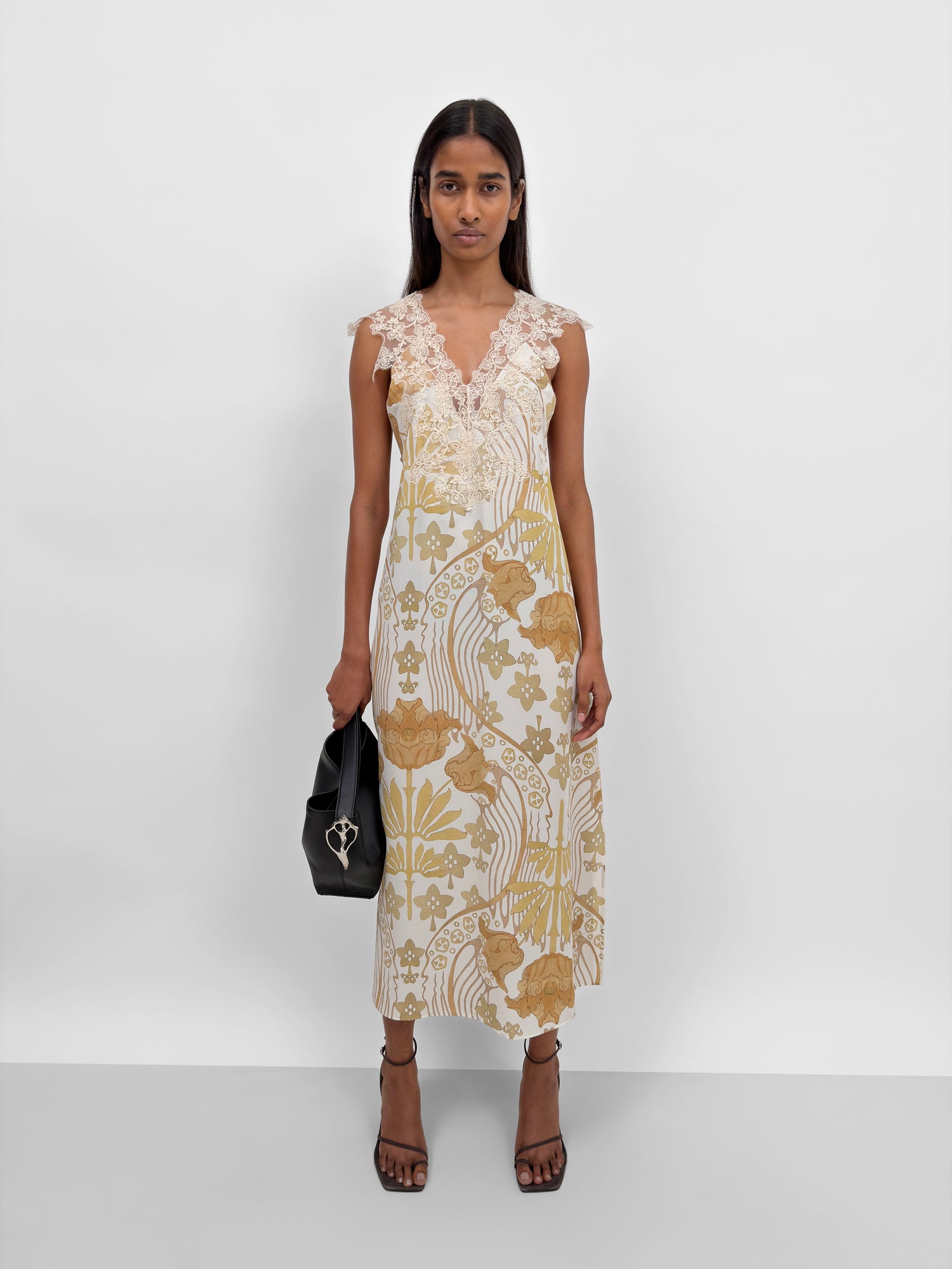 The Delta silk blend lace-trimmed slip dress in Tulip print