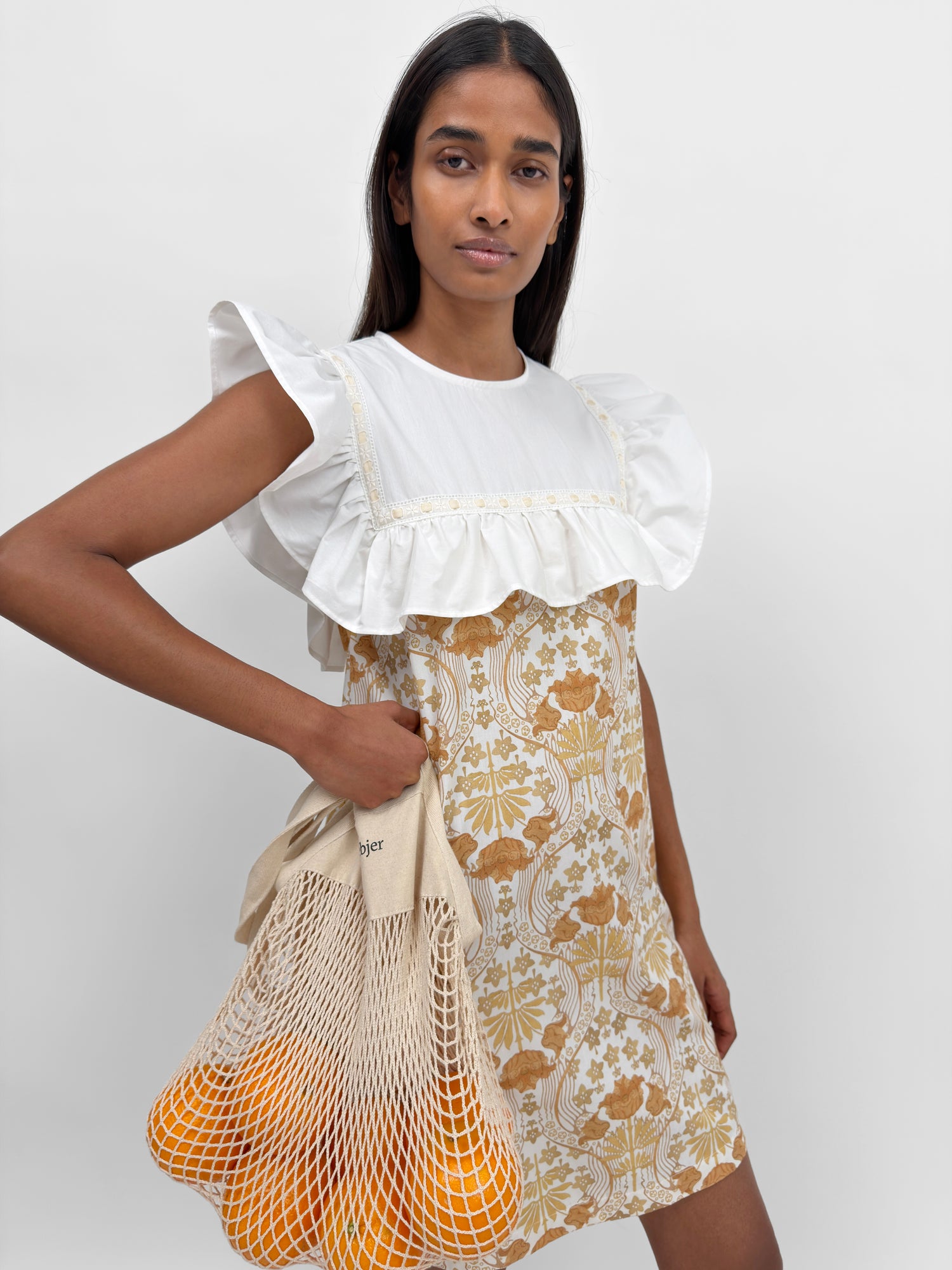 The Eda frill-trimmed mini-dress in Tulip print