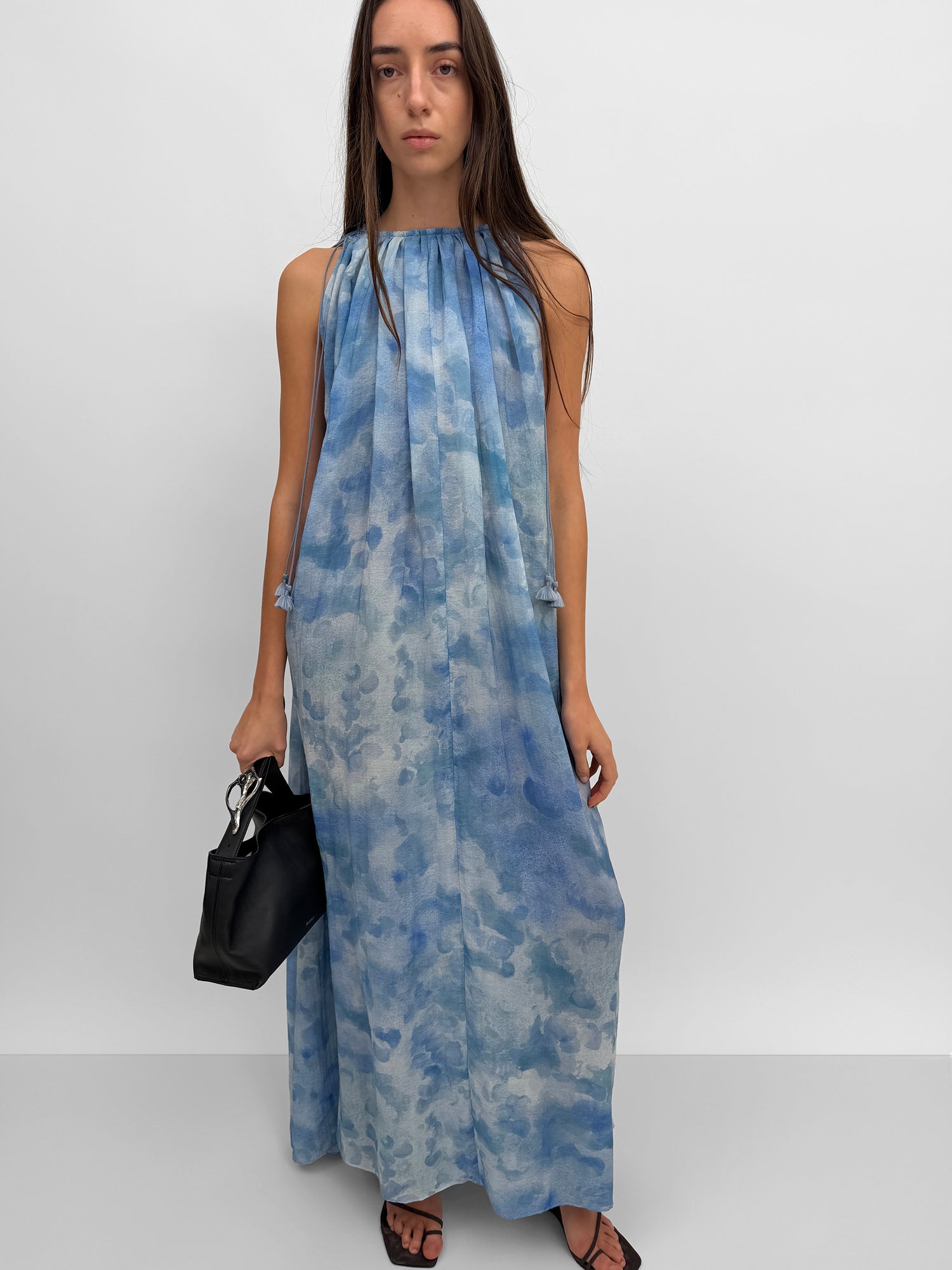 The Lobelia maxi halterneck dress in Clouds